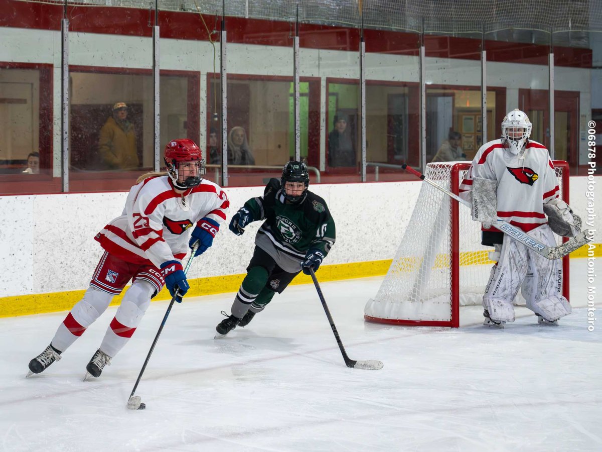 Cardinals girls ice hockey team edged by Guilford on Senior Night in back-and-forth game at Dorothy Hamill Skating Rink