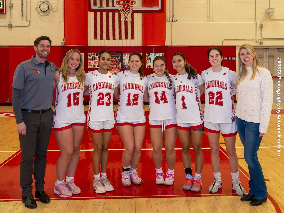 Greenwich High varsity girls basketball team celebrates Senior Night with a home victory against Westhill